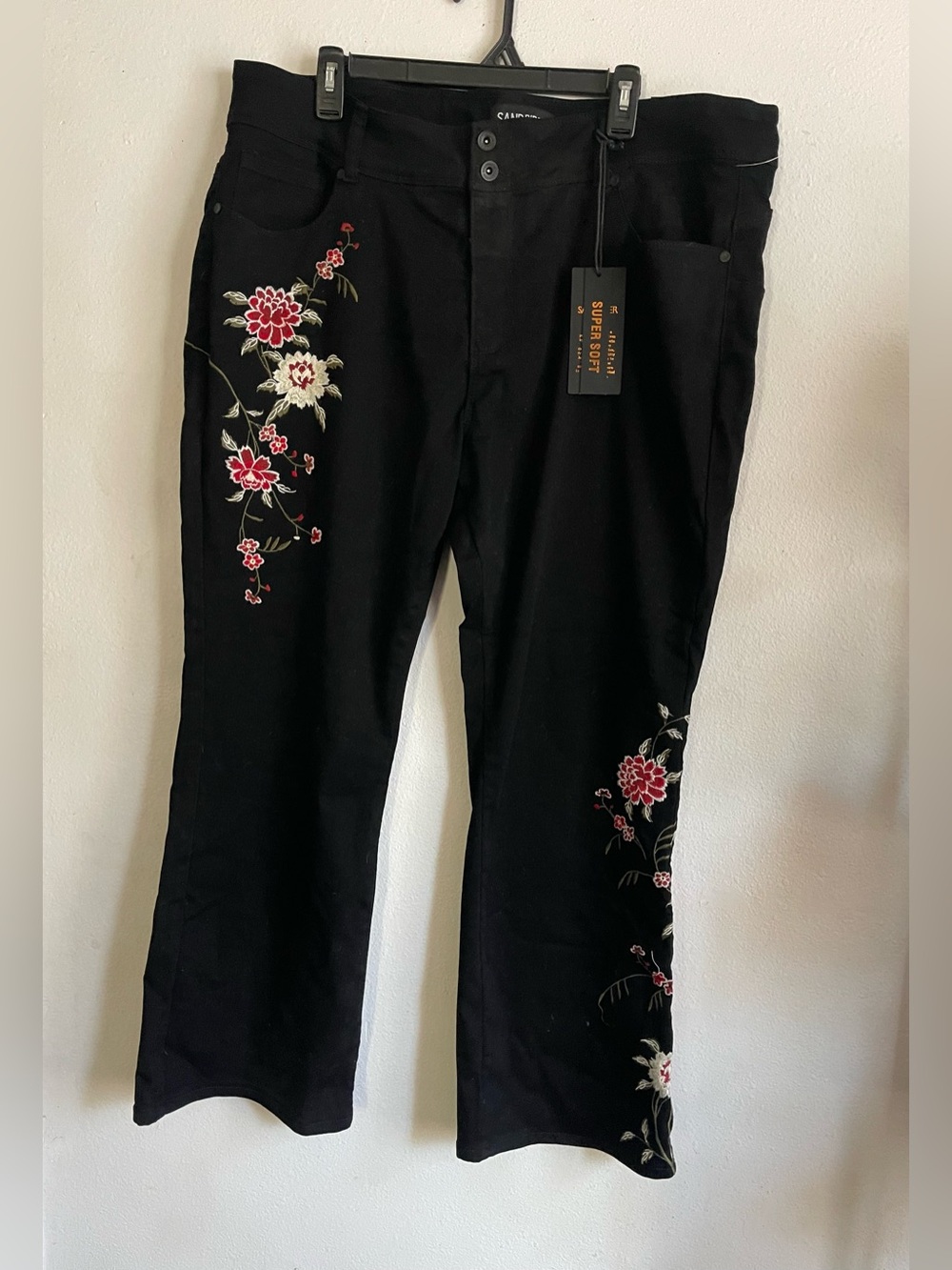 Black Floral Embroidered Wide Leg Jeans